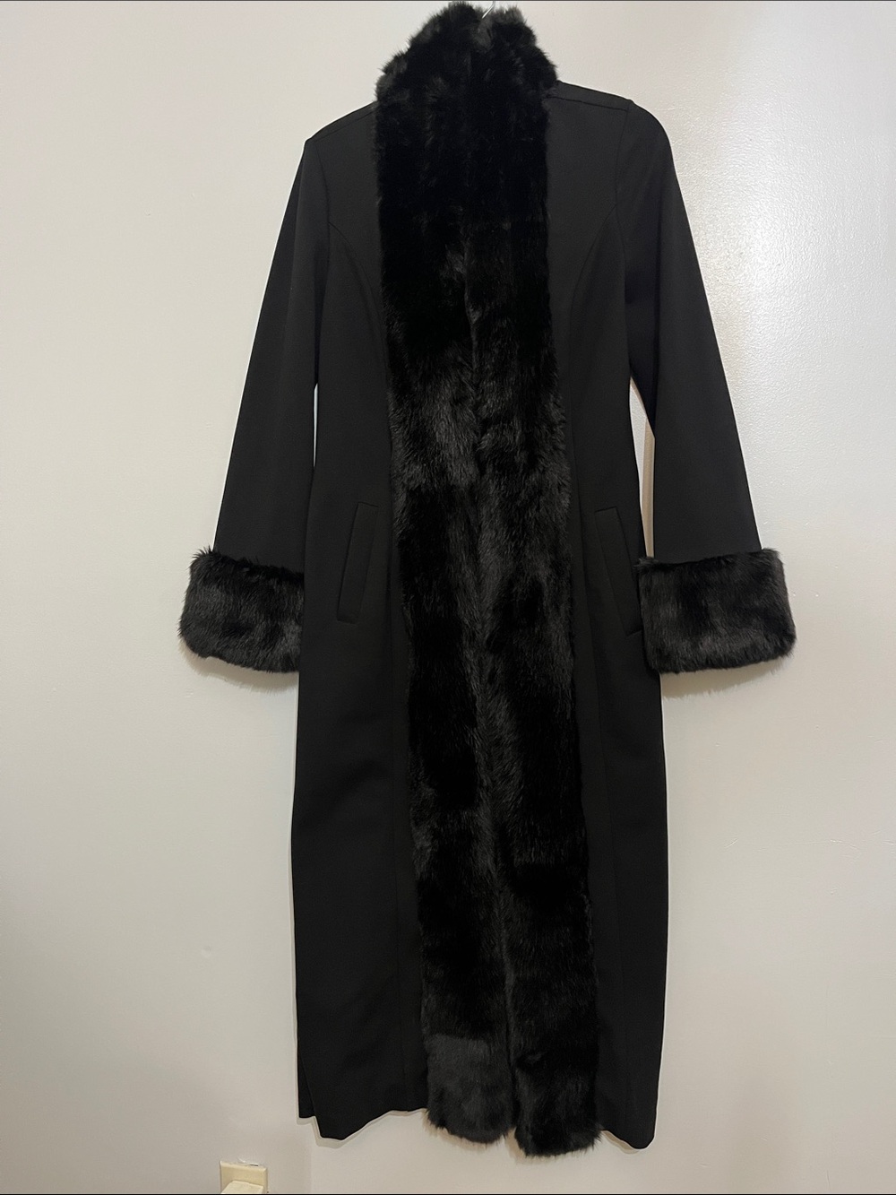 Joseph Ribkoff Black Long Coat with Faux Fur Trim